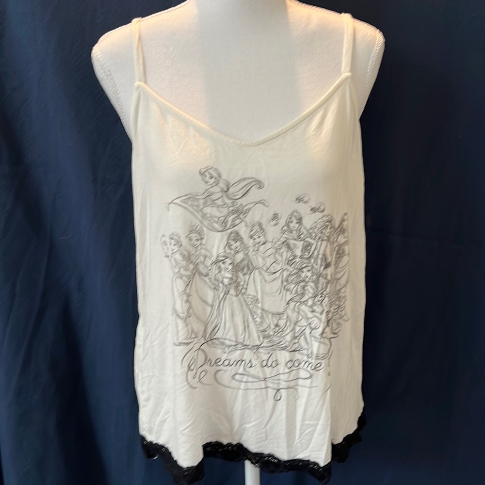 ✨Disney✨Cream/Black Dreams Come True Princesses👑 Lace trim Halter Top XL